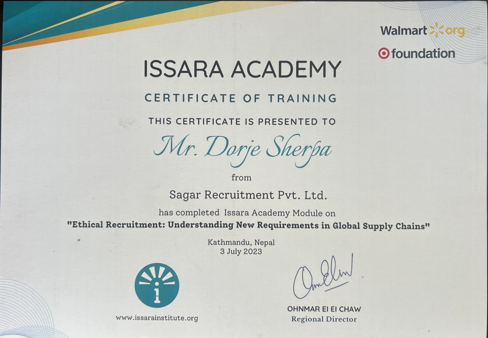 License/Certification Document